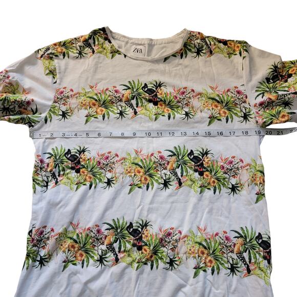 Zara Tropical Print Short Sleeve Tee Size Medium - Picture 4 of 5